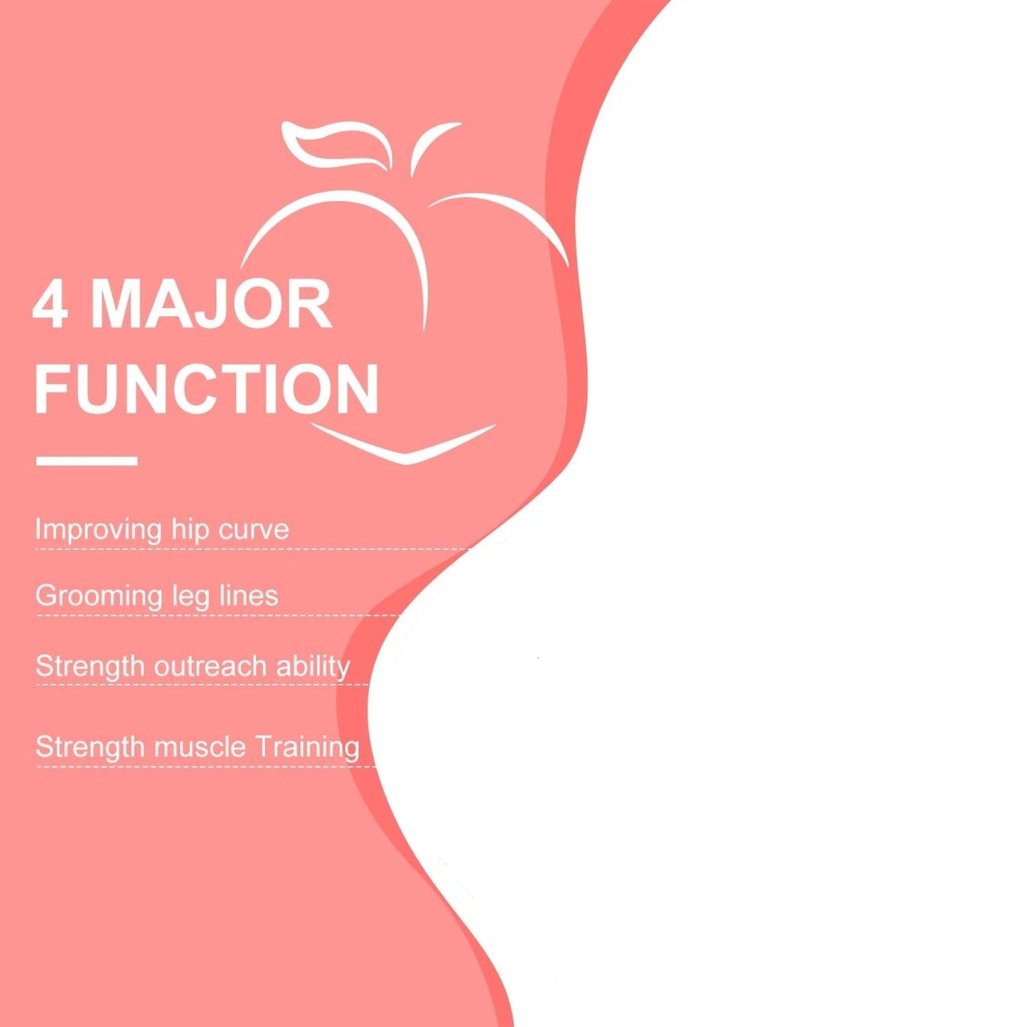 Listing 4 Major Functions, hip curve, leg lines, strength ability, muscle training set on a peach and white background