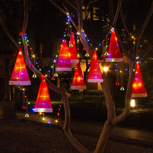 8 Pcs Hanging Glowing Christmas Hats String Lights