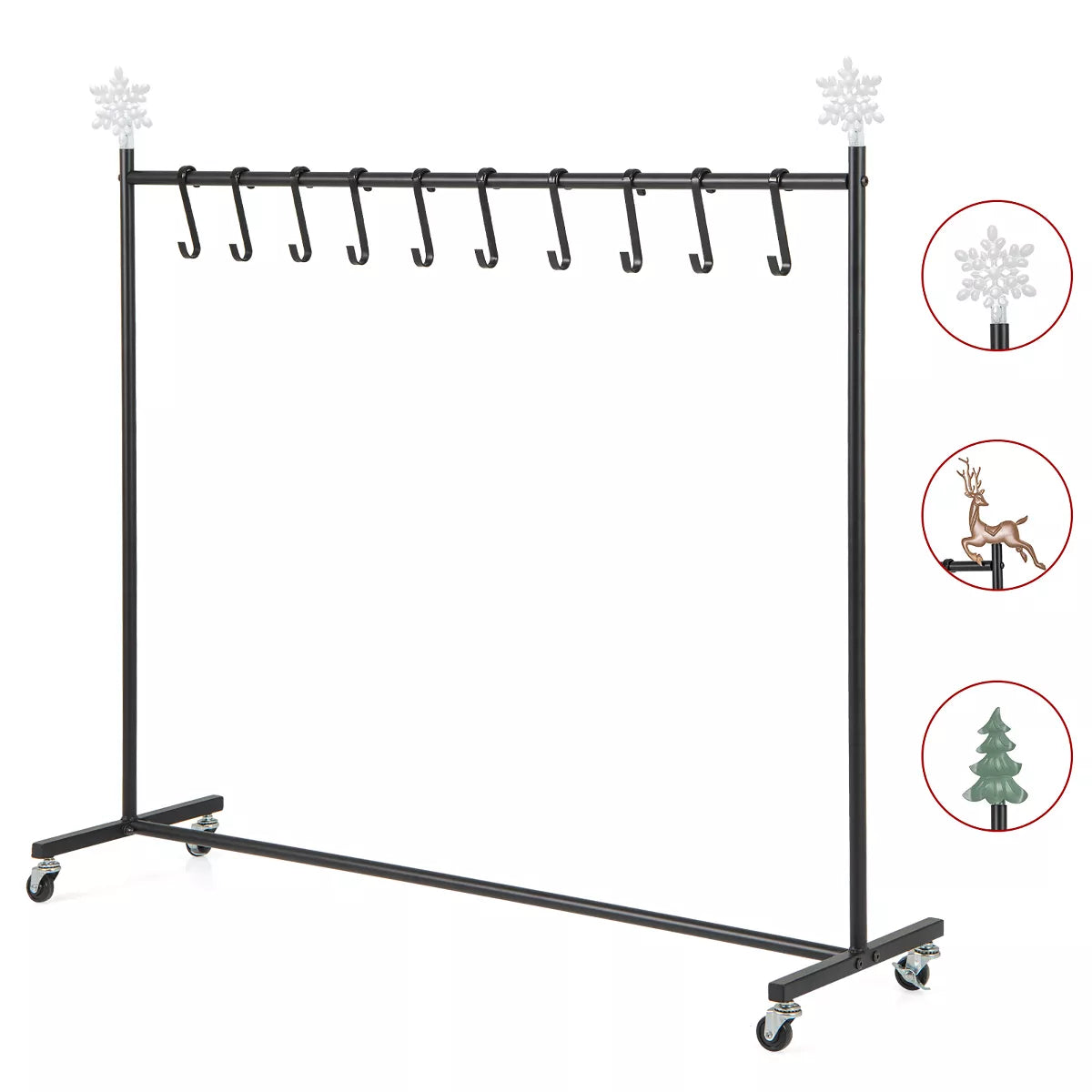 10-Hook Freestanding Rack Christmas Stocking Holder Stand on Wheels