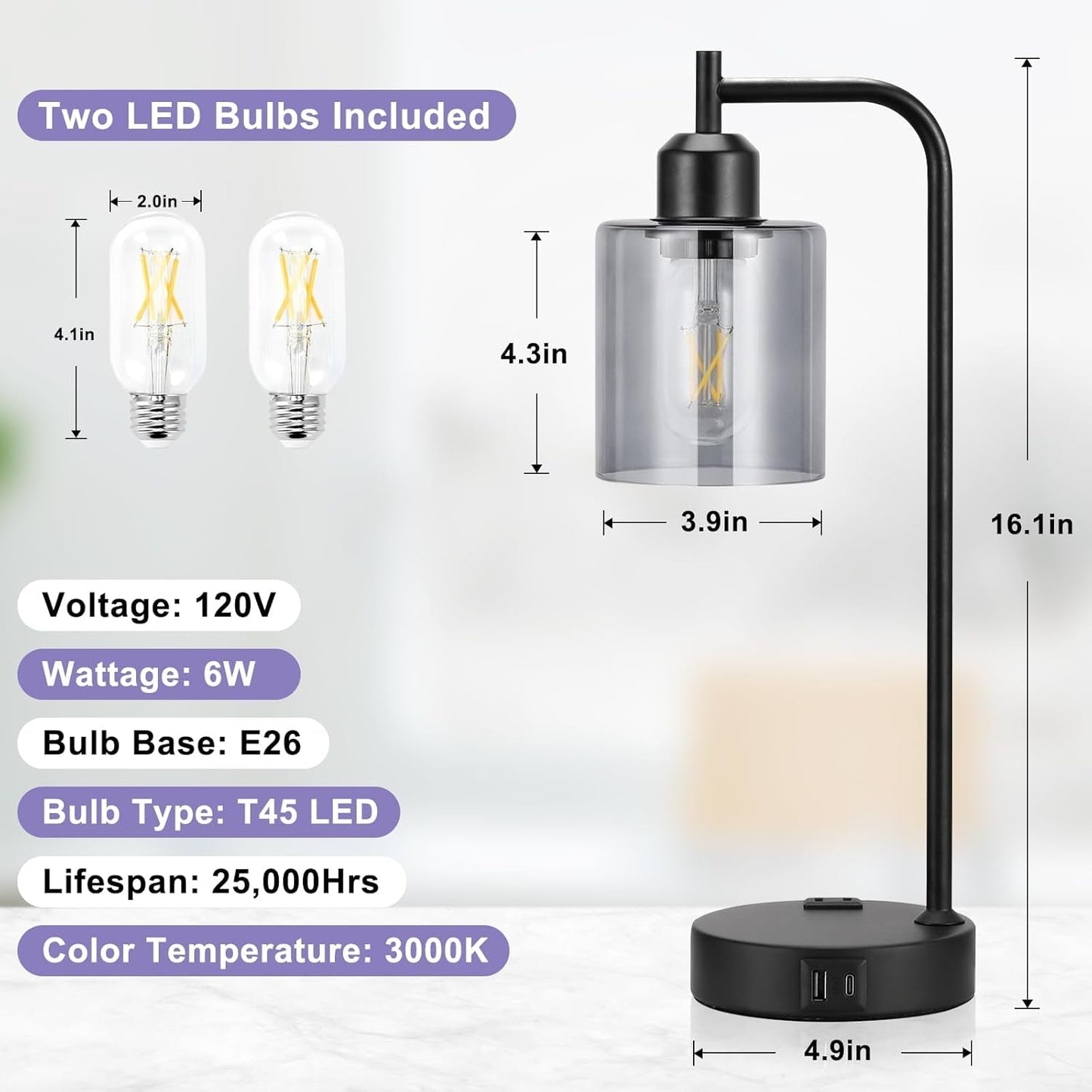 Set of 2 InnQoo 3-Way Dimmable Industrial Touch Lamps