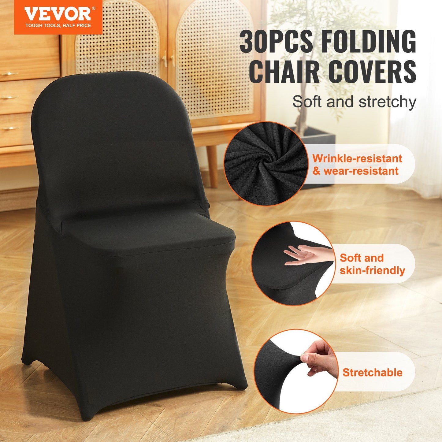 VEVOR Stretch Spandex Folding Chair Covers (30PCS Black)