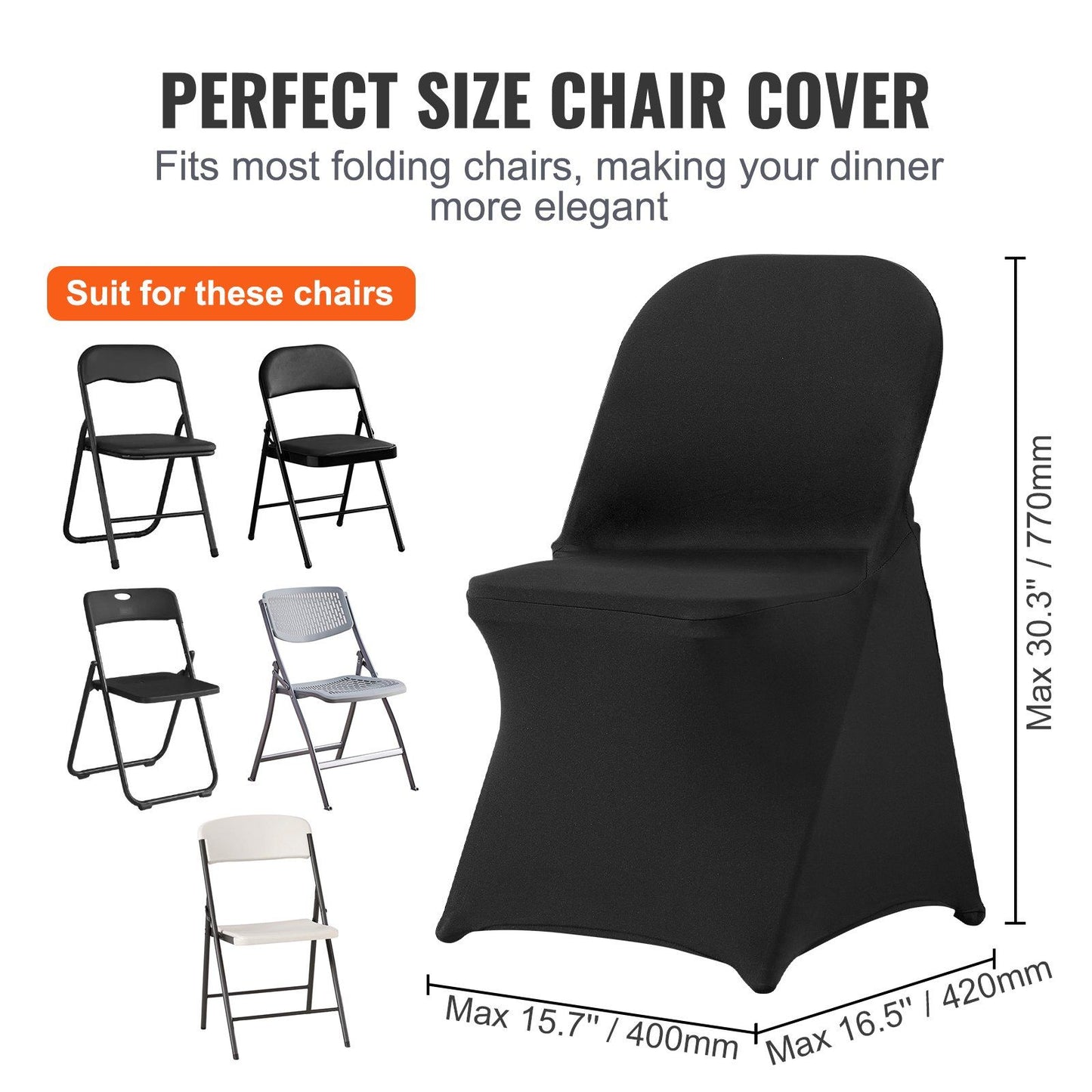 VEVOR Stretch Spandex Folding Chair Covers (30PCS Black)