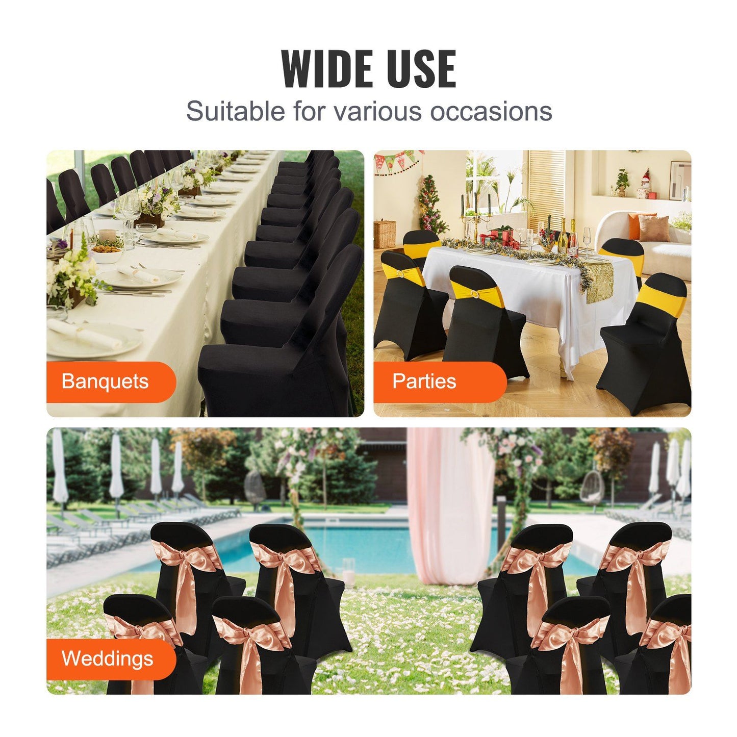 VEVOR Stretch Spandex Folding Chair Covers (30PCS Black)