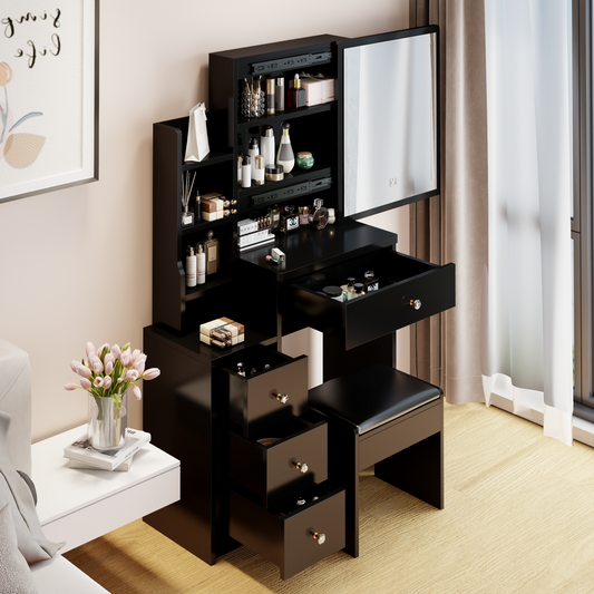 Small Space Vanity Table + Cushioned Stool