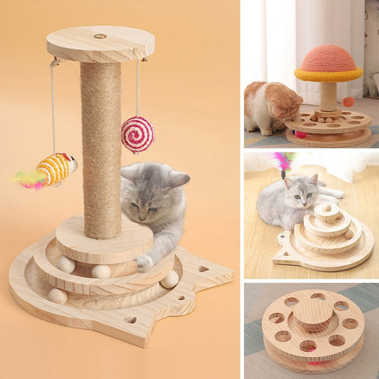 Turntable Solid Wood Self-Entertainment Teasing Cat Stick