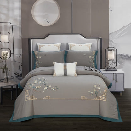 Embroidery Chinoiserie style Duvet 4Pcs Bedding Set
