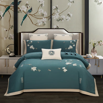 Embroidery Chinoiserie style Duvet 4Pcs Bedding Set