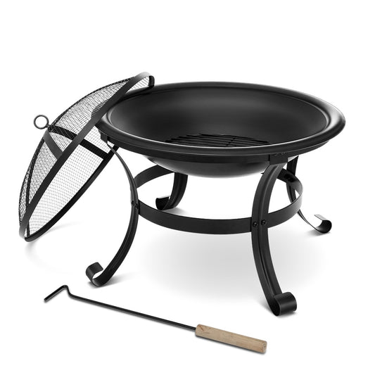 Outdoor Wood Burning Steel Firepit Bowl with Mesh Fire Pit