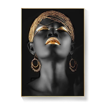 African Art Black and Gold Woman Canvas Painting Posters and Prints