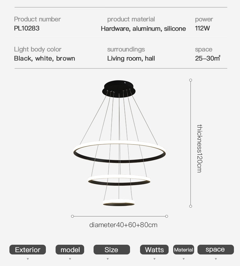 Modern LED Rings Circle Ceiling Hanging Chandelier