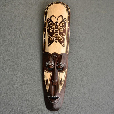 Indonesia Solid Wood Carving Painted Mask Wall Decoration
