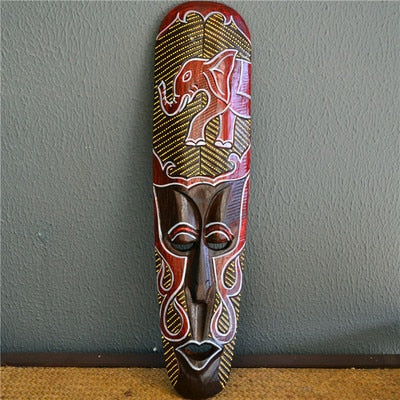 Indonesia Solid Wood Carving Painted Mask Wall Decoration