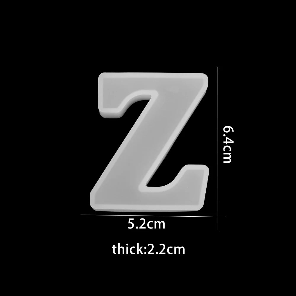 White letter 'Z' with measurements on a black background 5.2cm wide, 6.4cm high, 2.2cm thick