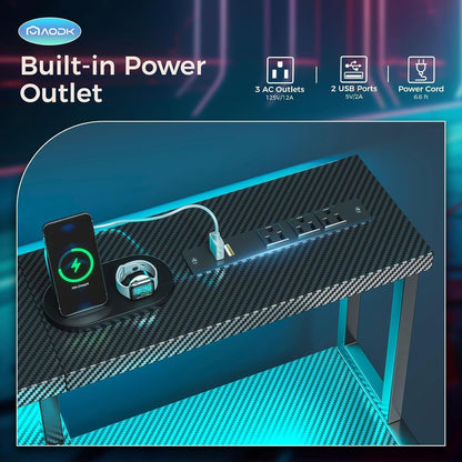 48 Inch Gaming Desk with Led Lights & Power Outlet