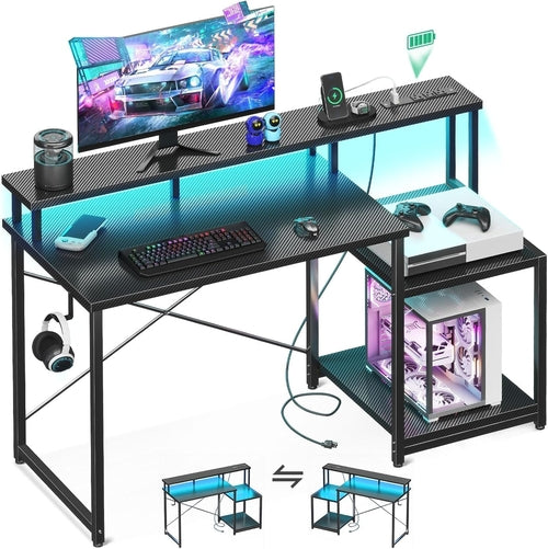 48 Inch Gaming Desk with Led Lights & Power Outlet