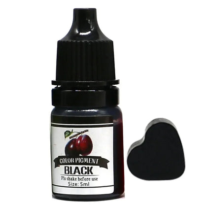 Black color pigment bottle with a heart-shaped applicator on a white background
