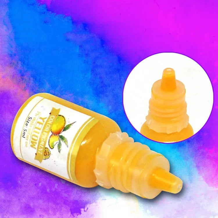 Yellow bottle with a dropper on a colorful background