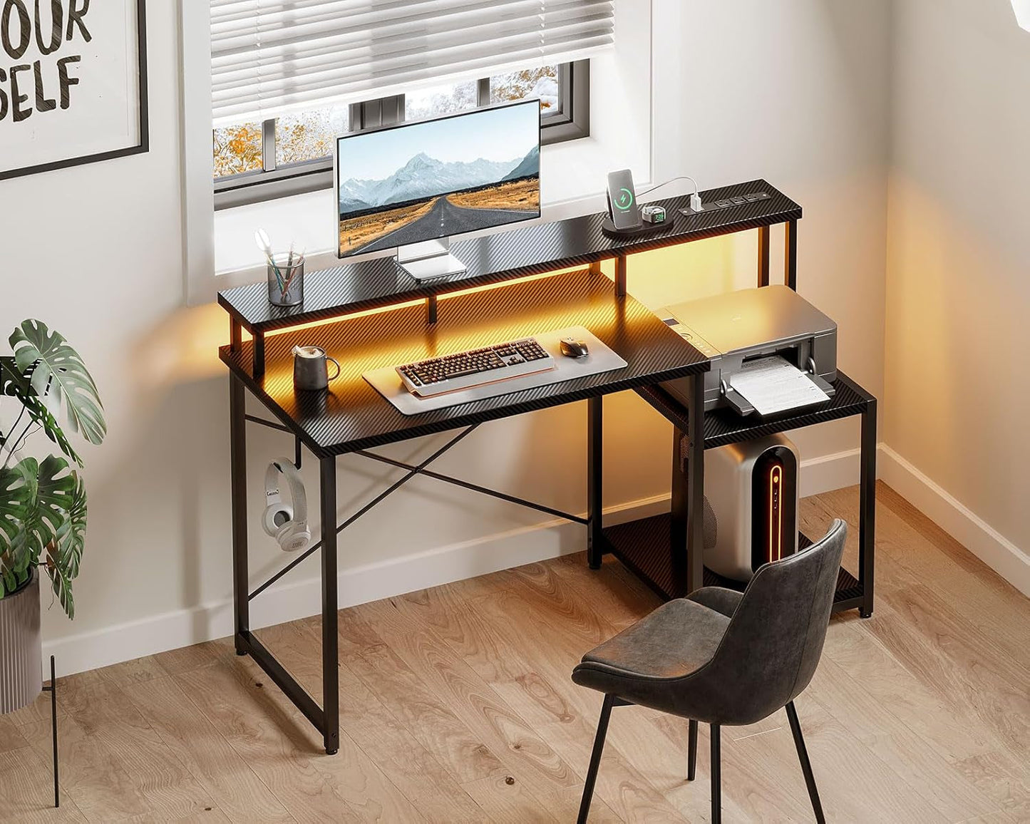 48 Inch Gaming Desk with Led Lights & Power Outlet
