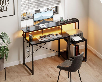 48 Inch Gaming Desk with Led Lights & Power Outlet