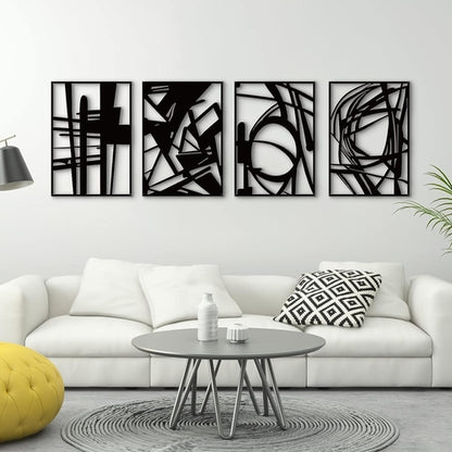 4-Pack Black Abstract Metal Wall Art: Minimalist Decor