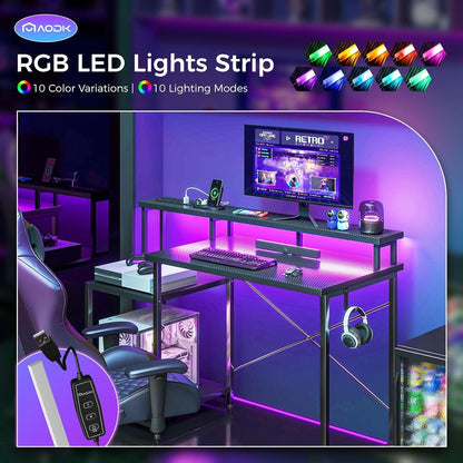 48 Inch Gaming Desk with Led Lights & Power Outlet