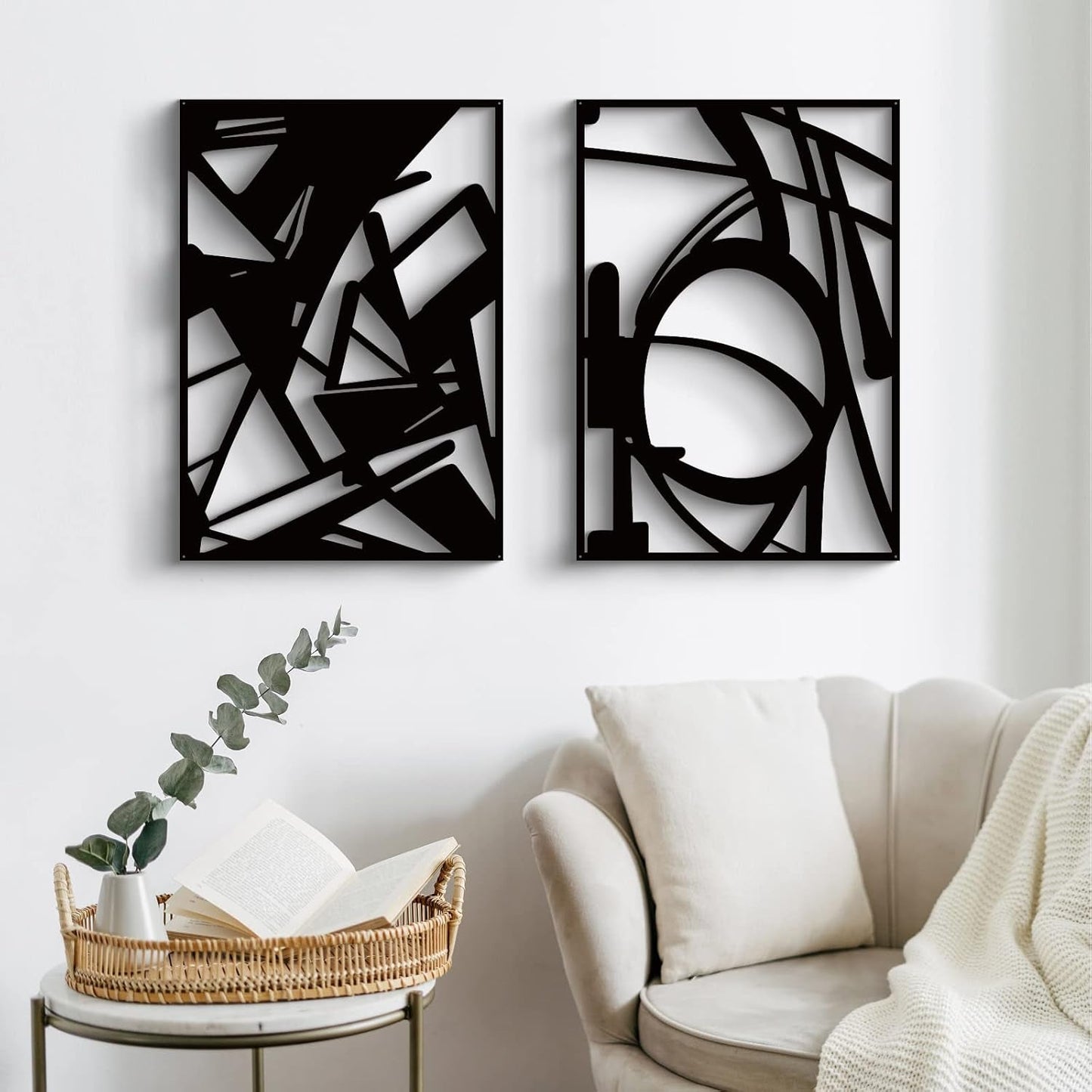 4-Pack Black Abstract Metal Wall Art: Minimalist Decor