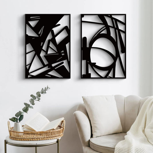 Black Abstract Metal Wall Art: Minimalist 4-Pack Decor