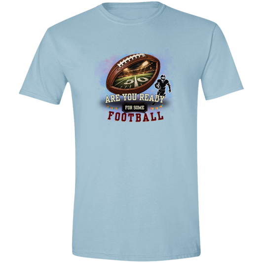 Light Blue bold football-themed graphic featuring a textured brown football with a glowing nighttime stadium and 50-yard line visible inside, a football player silhouette, watercolor background, and the words “ARE YOU READY FOR SOME FOOTBALL” in cream, black, and burgundy collegiate-style lettering.