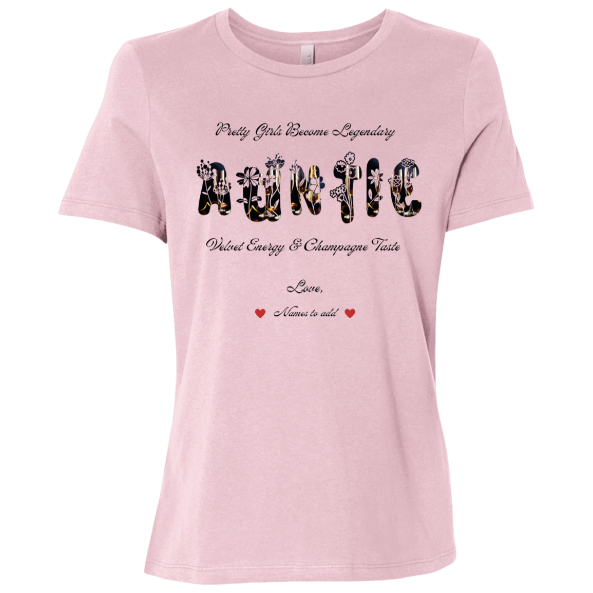 Pink t-shirt featuring vibrant flowers, elegant botanical accents, and stylish typography with text and graphics on a transparent background