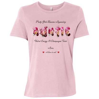 Pink t-shirt featuring vibrant flowers, elegant botanical accents, and stylish typography with text and graphics on a transparent background