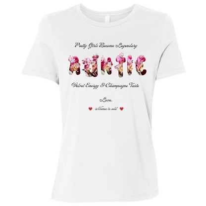 White t-shirt featuring vibrant flowers, elegant botanical accents, and stylish typography with text and graphics on a transparent background