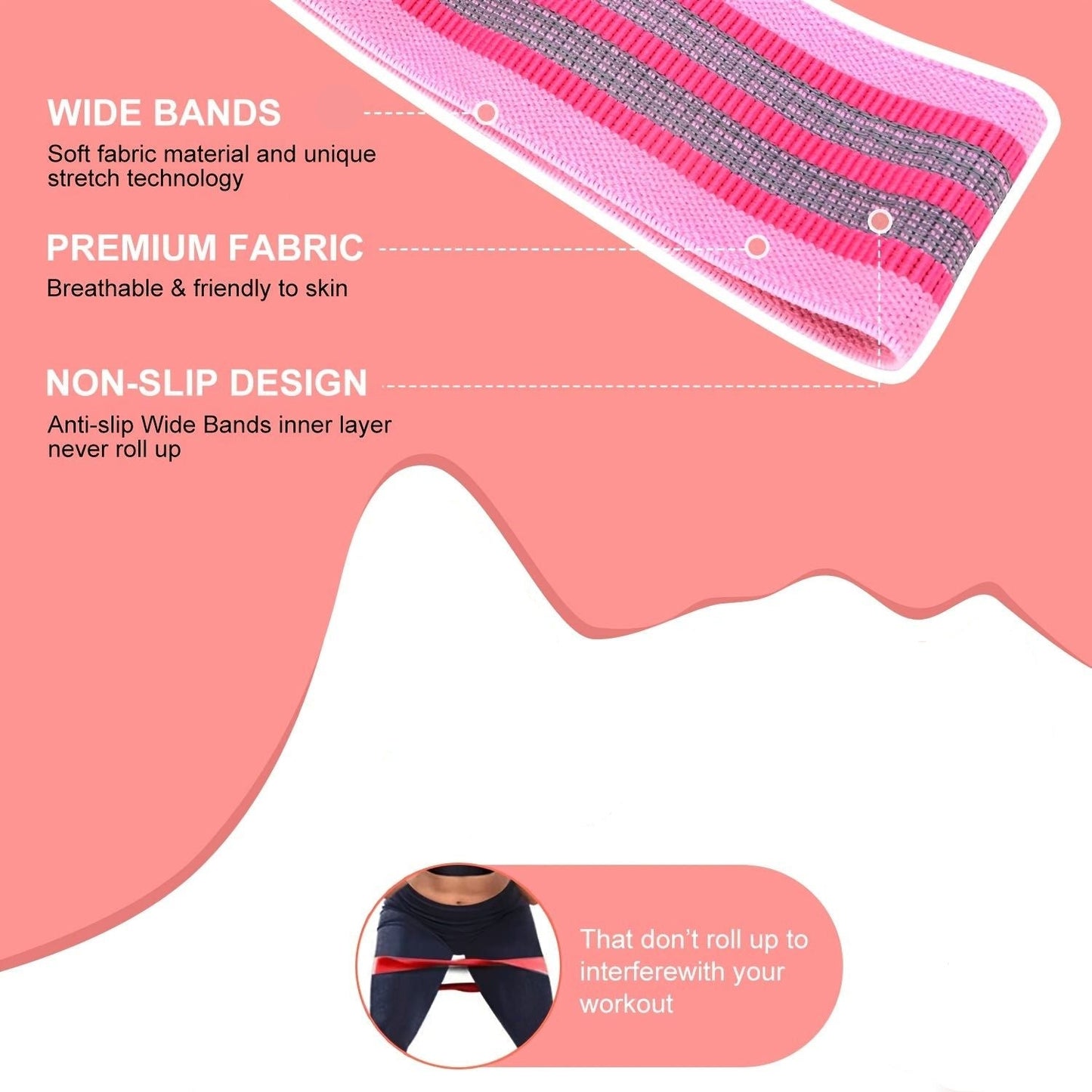 Band description on a peach and white background and a shows that the band does not roll up