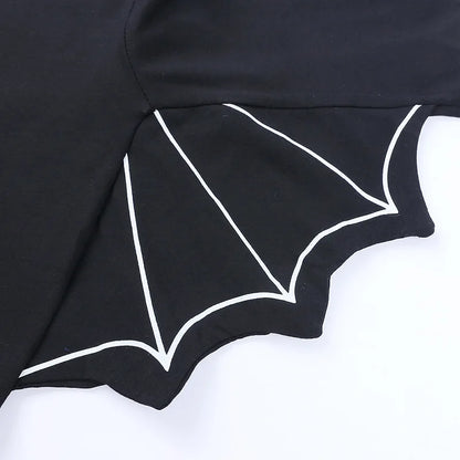 Black bat wing design on a white background