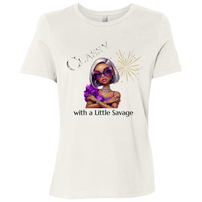 Vintage White t-shirt featuring a stylish fashion-forward diva dressed in vibrant purple, oversized statement sunglasses, sparkling jewelry, and unapologetic confidence on a transparent background