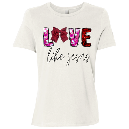 Vintage White t-shirt with 'LOVE life Jesus' t-shirt featuring a stunning bow integrated into the word LOVE