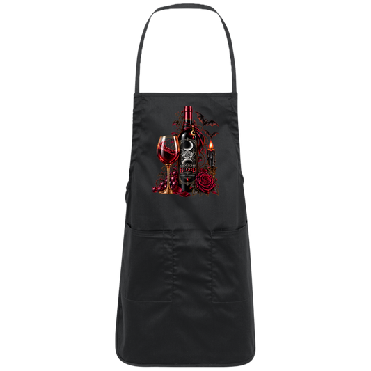 Black Gothic Halloween wine-inspired design featuring an ornate black bottle labeled “Midnight Blood,” a glass of red wine, crimson roses, dark vines, bats, a crescent moon, glowing black candle, and elegant black, red, gold, and silver details on a transparent background