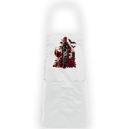 White Gothic Halloween wine-inspired design featuring an ornate black bottle labeled “Midnight Blood,” a glass of red wine, crimson roses, dark vines, bats, a crescent moon, glowing black candle, and elegant black, red, gold, and silver details on a transparent background