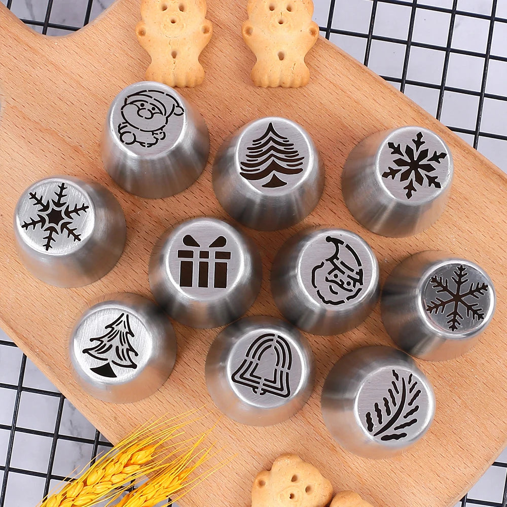 10Pcs Russian Piping Christmas Cake Decorating Tips Set