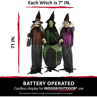 Life-Size Scary Talking 3 Witches with Cauldron Halloween Animatronic