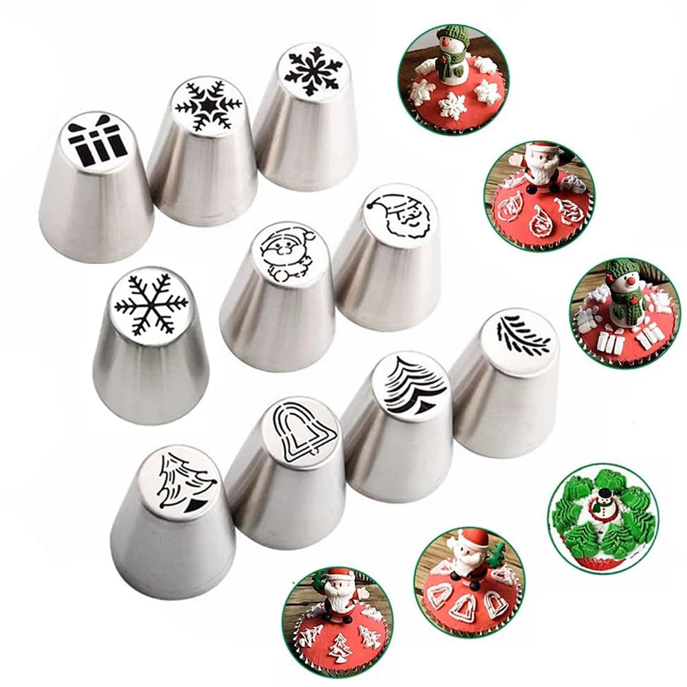 10Pcs Russian Piping Christmas Cake Decorating Tips Set