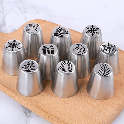 10Pcs Russian Piping Christmas Cake Decorating Tips Set