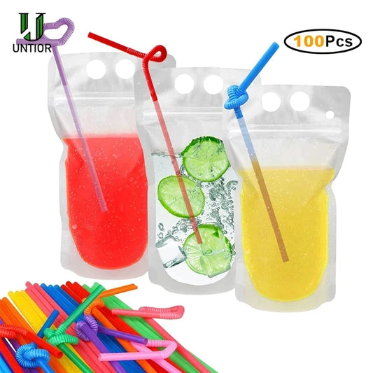 UNTIOR Resealable Drink Pouches with Straw
