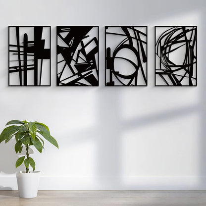 4-Pack Black Abstract Metal Wall Art: Minimalist Decor