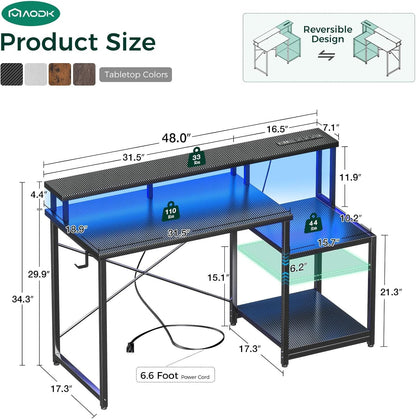 48 Inch Gaming Desk with Led Lights & Power Outlet
