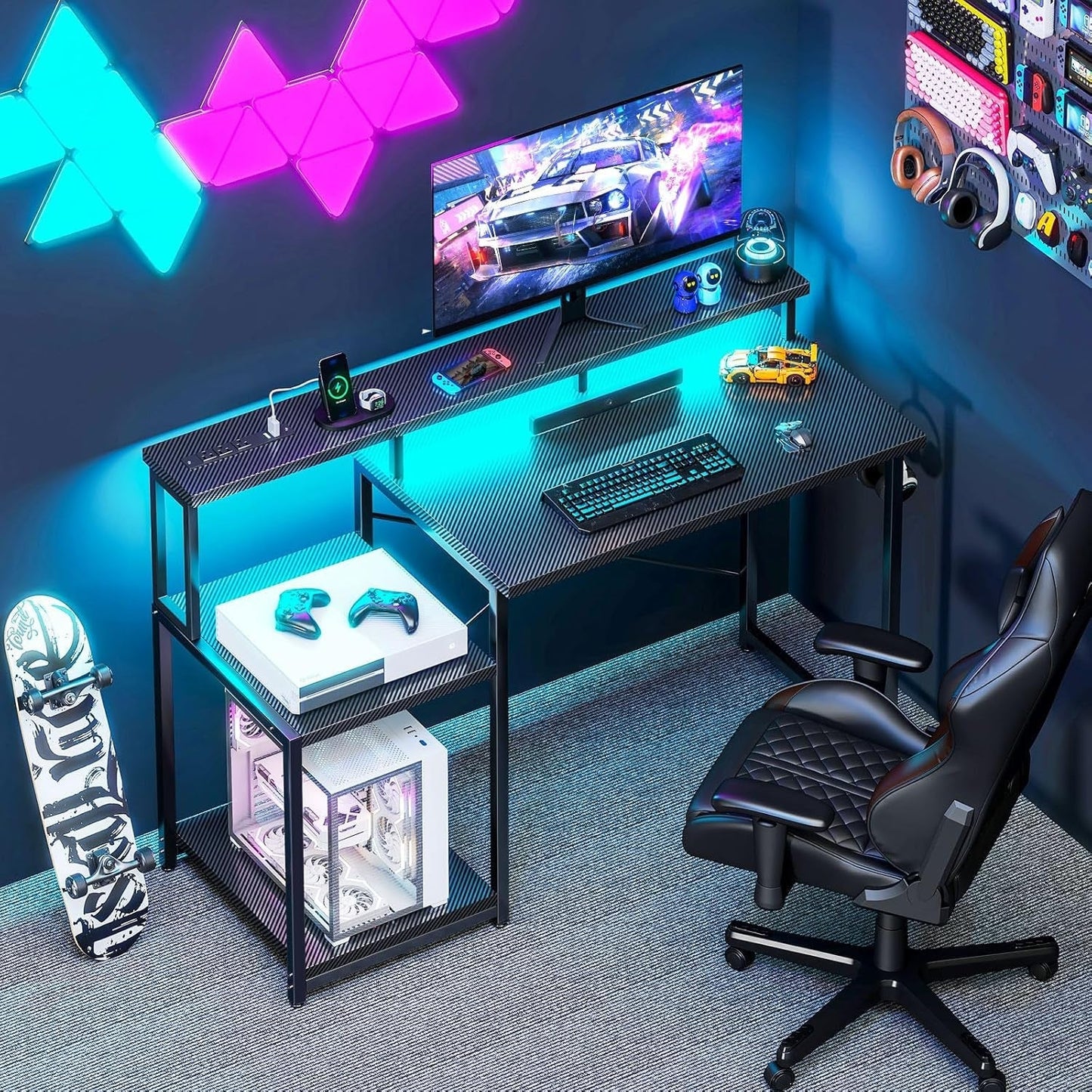 48 Inch Gaming Desk with Led Lights & Power Outlet