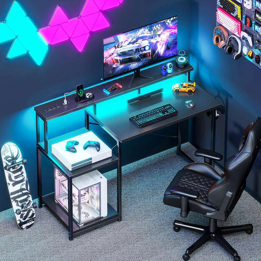 48 Inch Gaming Desk with Led Lights & Power Outlet