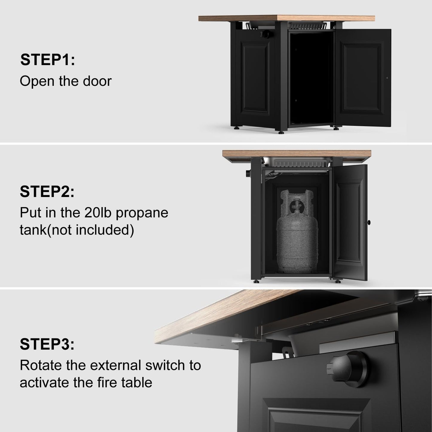 28 In Gas Fire Pit Table, 50000 BTU Propane Fire Pit Table with Lid & Lava Rocks