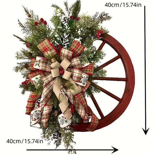 1pc Christmas Red Wagon Wheel Wreath