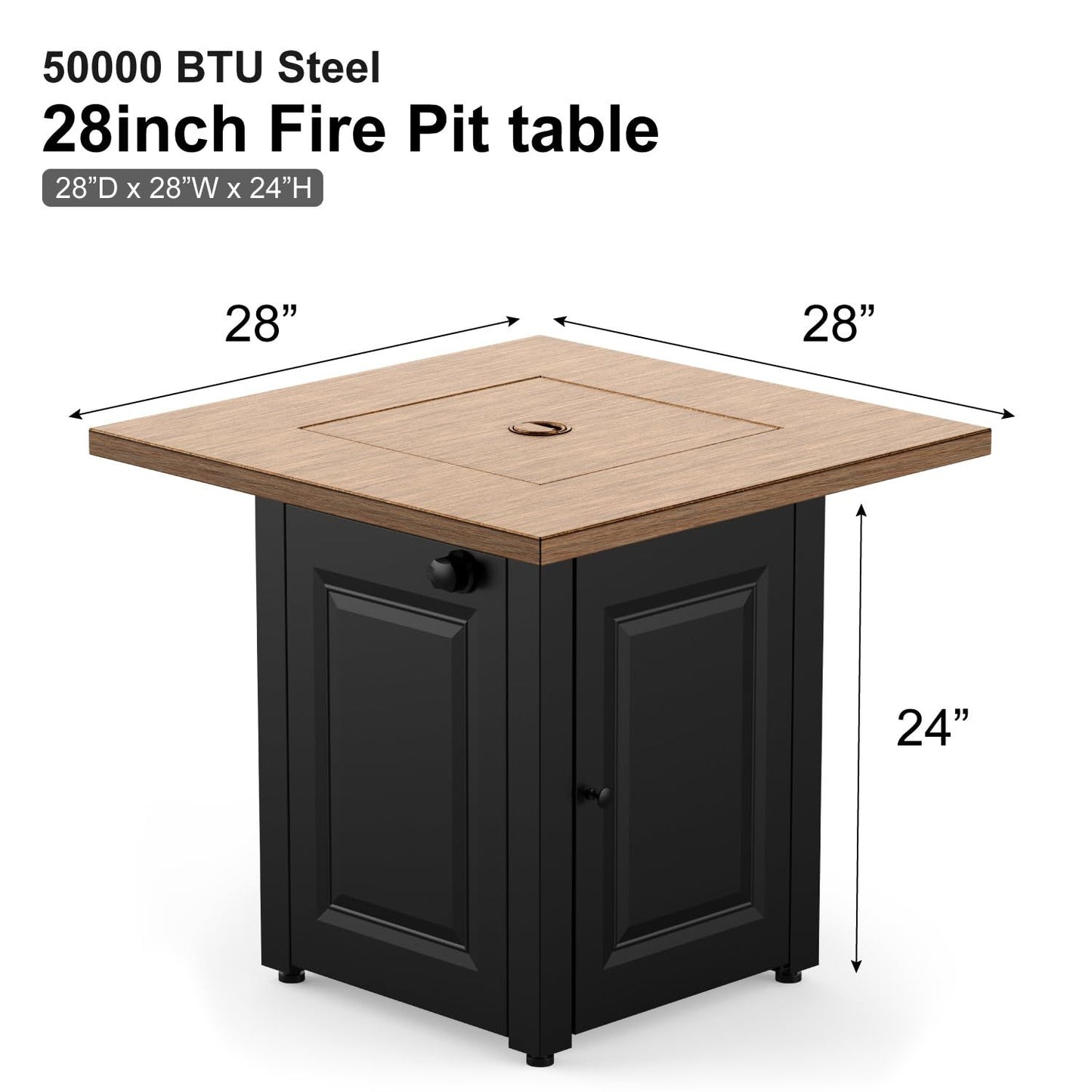 28 In Gas Fire Pit Table, 50000 BTU Propane Fire Pit Table with Lid & Lava Rocks