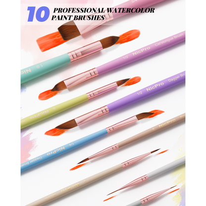 Nicpro 10 PCS Pastel Watercolor Brushes Set with Holder & Bag